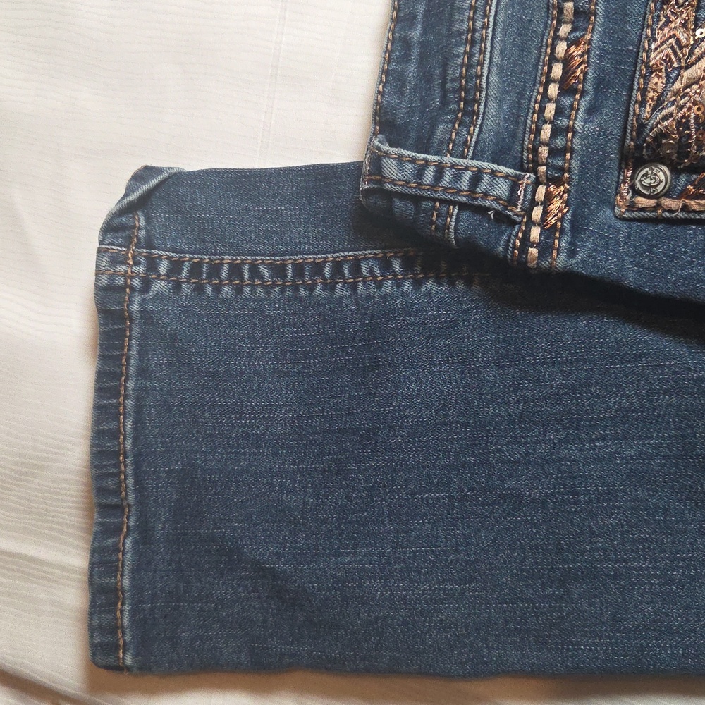 Grace in LA Blue Jeans with Brown Embroidery - Picture 2 of 10
